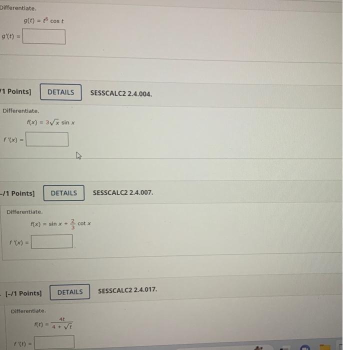 Solved Differentiate Gtt5costg′t Sesscalc2 24004