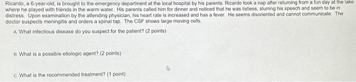 Solved Ricardo, a 6-year-old, is brought to the emergency | Chegg.com
