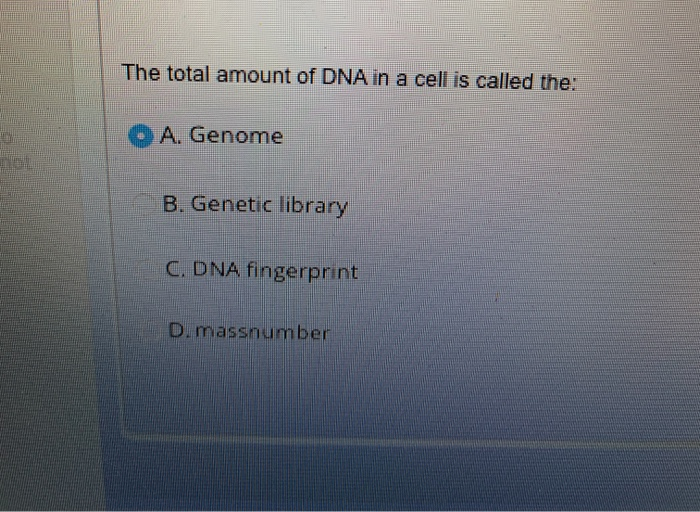 Solved The total amount of DNA in a cell is called the: O A. | Chegg.com