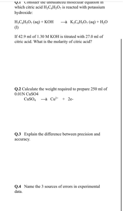 Solved Q 1 Consider The Unbalanced Molecular Equation In Chegg Com