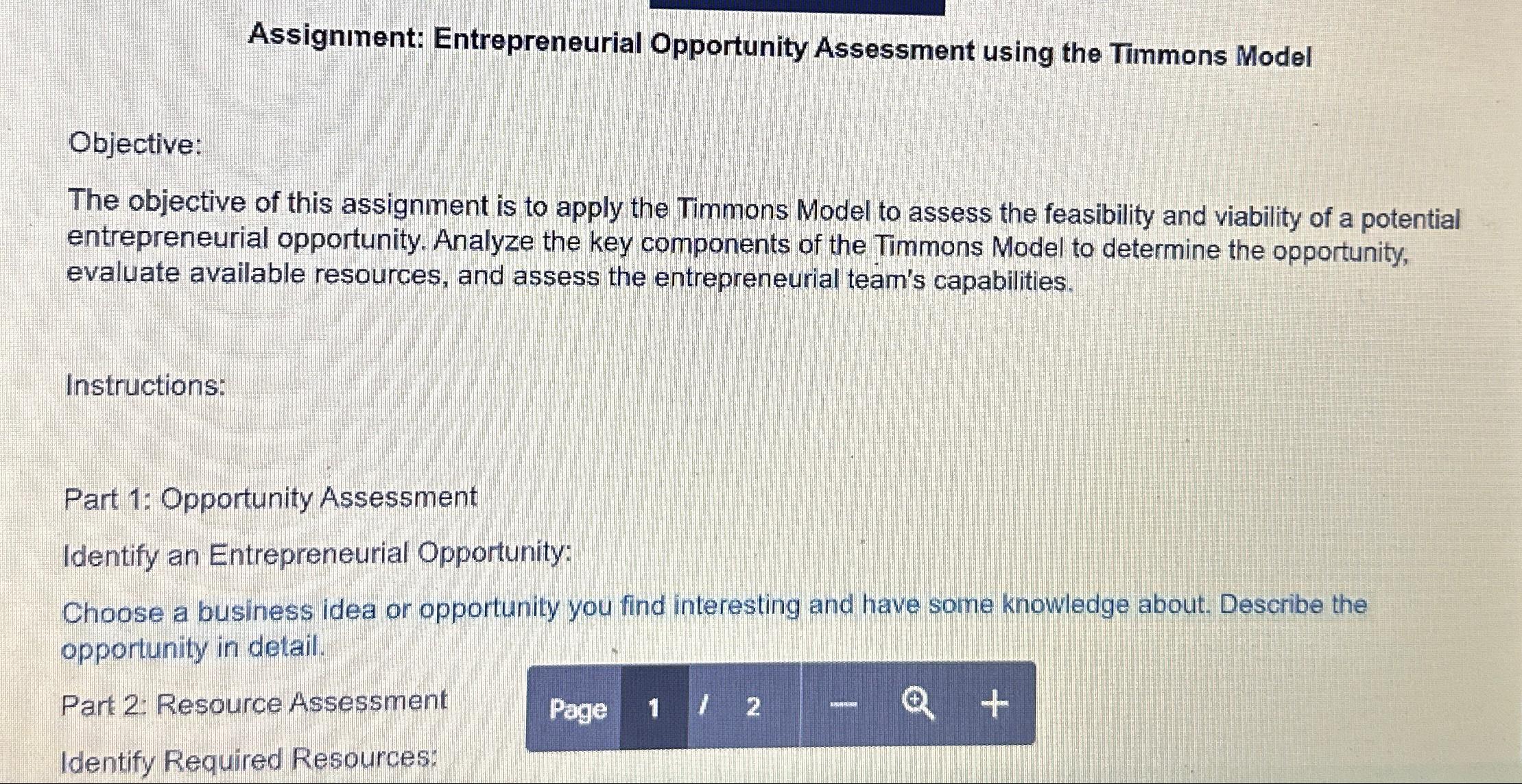 Solved Assignınent: Entrepreneurial Opportunity Assessment | Chegg.com