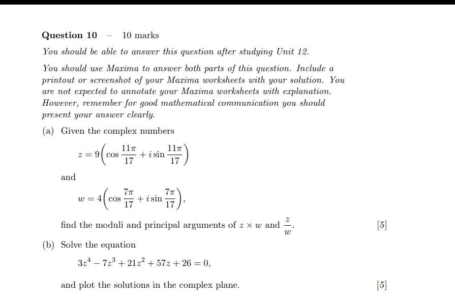 Solved Question 10 10 marks You should be able to answer | Chegg.com