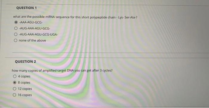 Solved QUESTION 1 what are the possible mRNA sequence for | Chegg.com