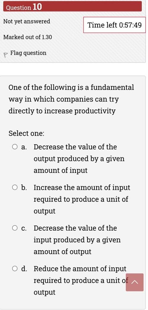 Solved Question 10 Not yet answered Time left 0:57:49 Marked | Chegg.com