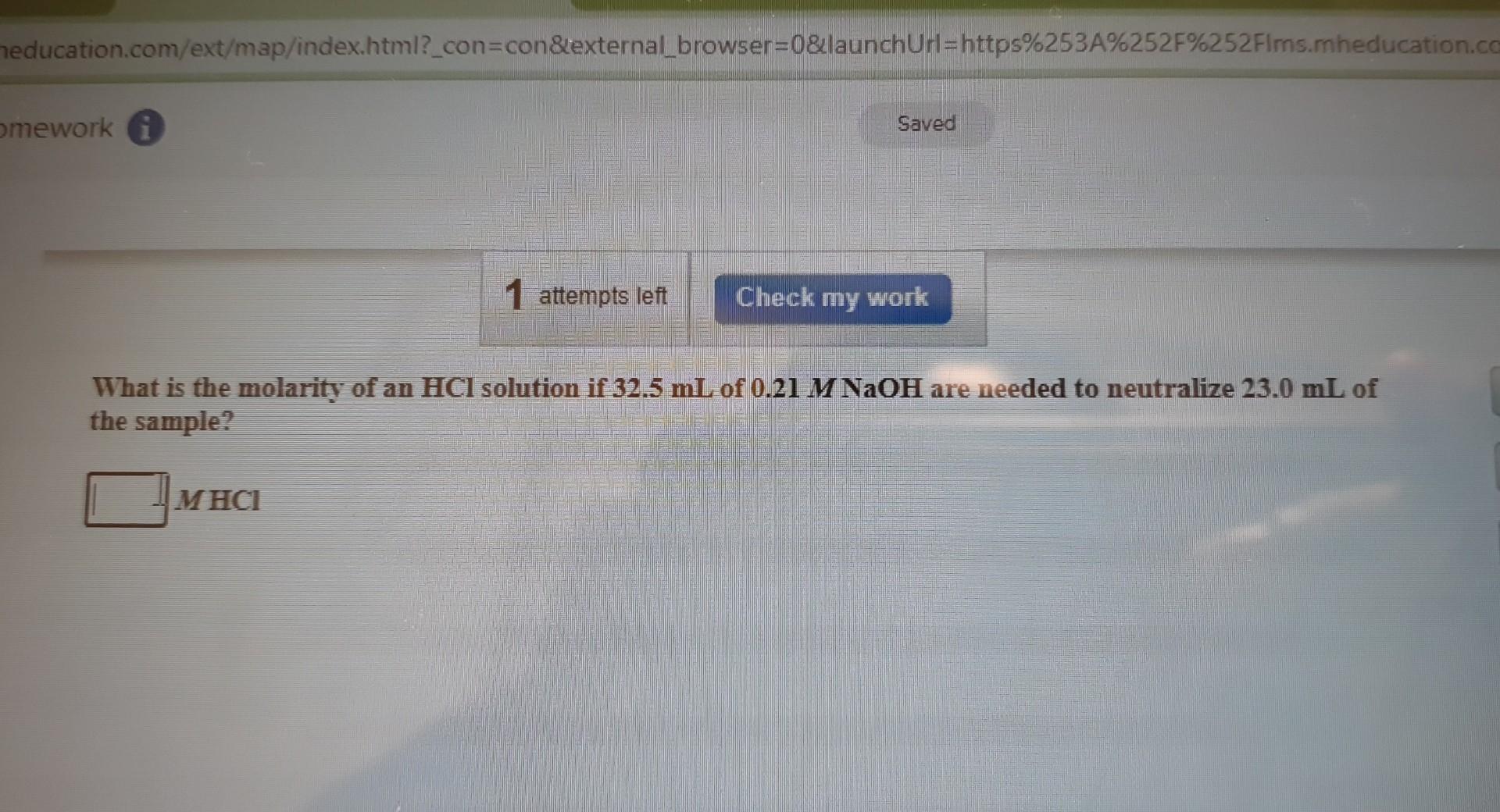 Solved What is the molarity of an HCl solution if 32.5 mL of | Chegg.com