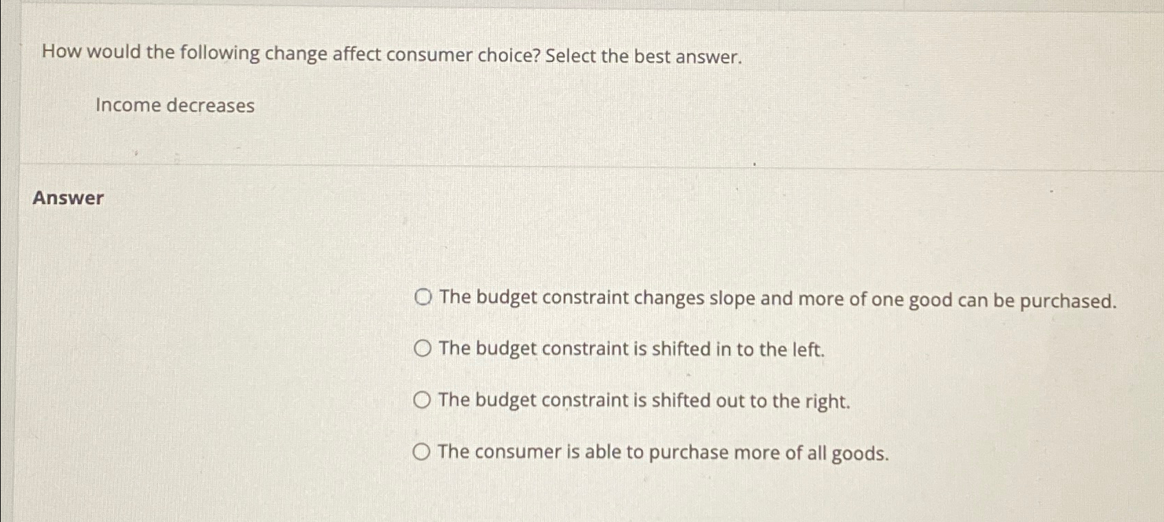 Solved How would the following change affect consumer | Chegg.com