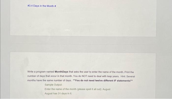 Solved Write a program named MonthDays that asks the user to | Chegg.com