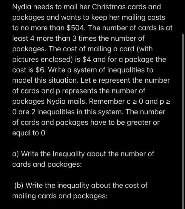 Solved Nydia needs to mail her Christmas cards and packages