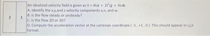 Solved An Idealized Velocity Field Is Given As