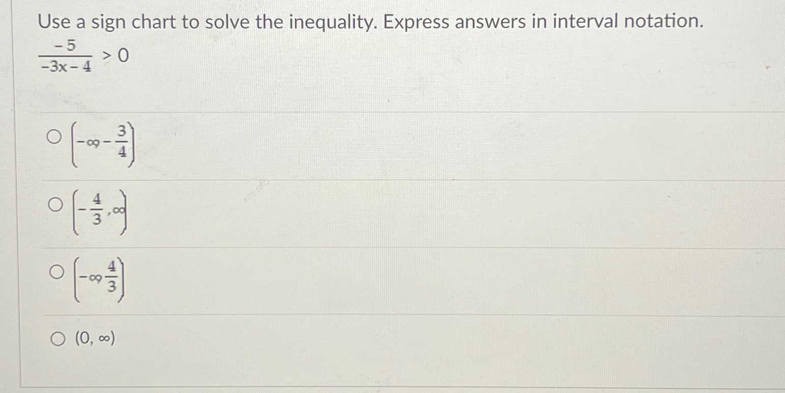Solved Use a sign chart to solve the inequality. Express | Chegg.com