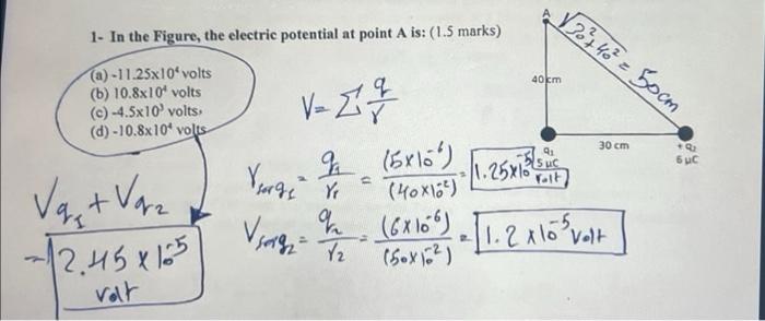 Solved 1- In The Figure, The Electric Potential At Point A | Chegg.com