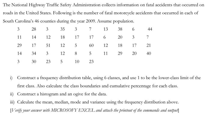 Solved The National Highway Traffic Safety Administration | Chegg.com