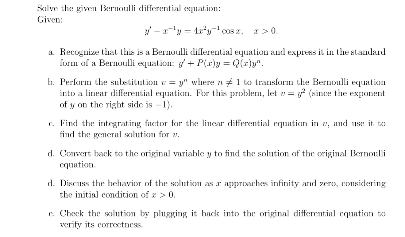 Solved Solve the given Bernoulli differential | Chegg.com