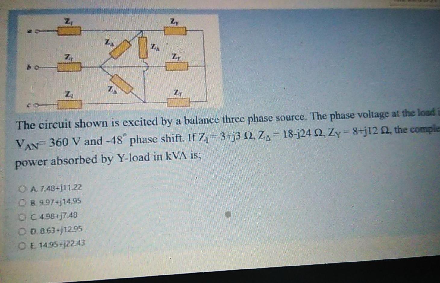 Solved Zy ZA ZA Zy The circuit shown is excited by a balance | Chegg.com