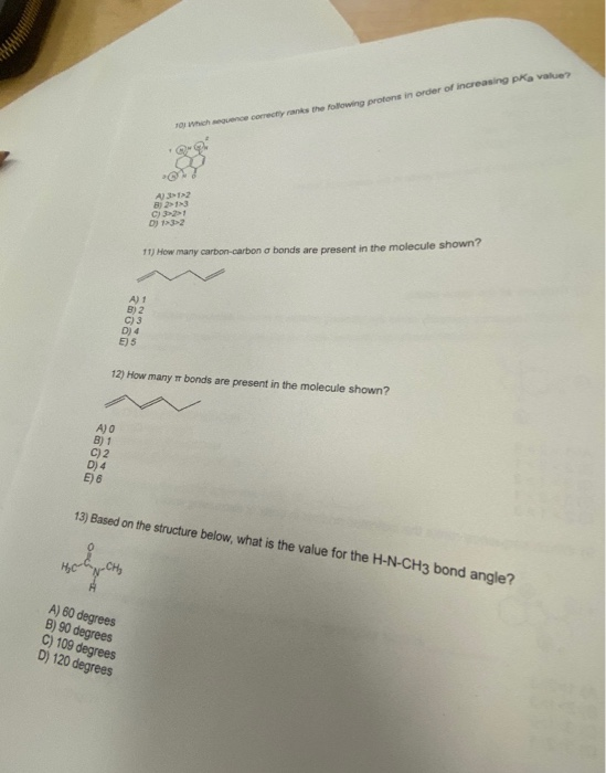 0 Ch Aequence Correctiy Ranks The Following Protons Chegg Com