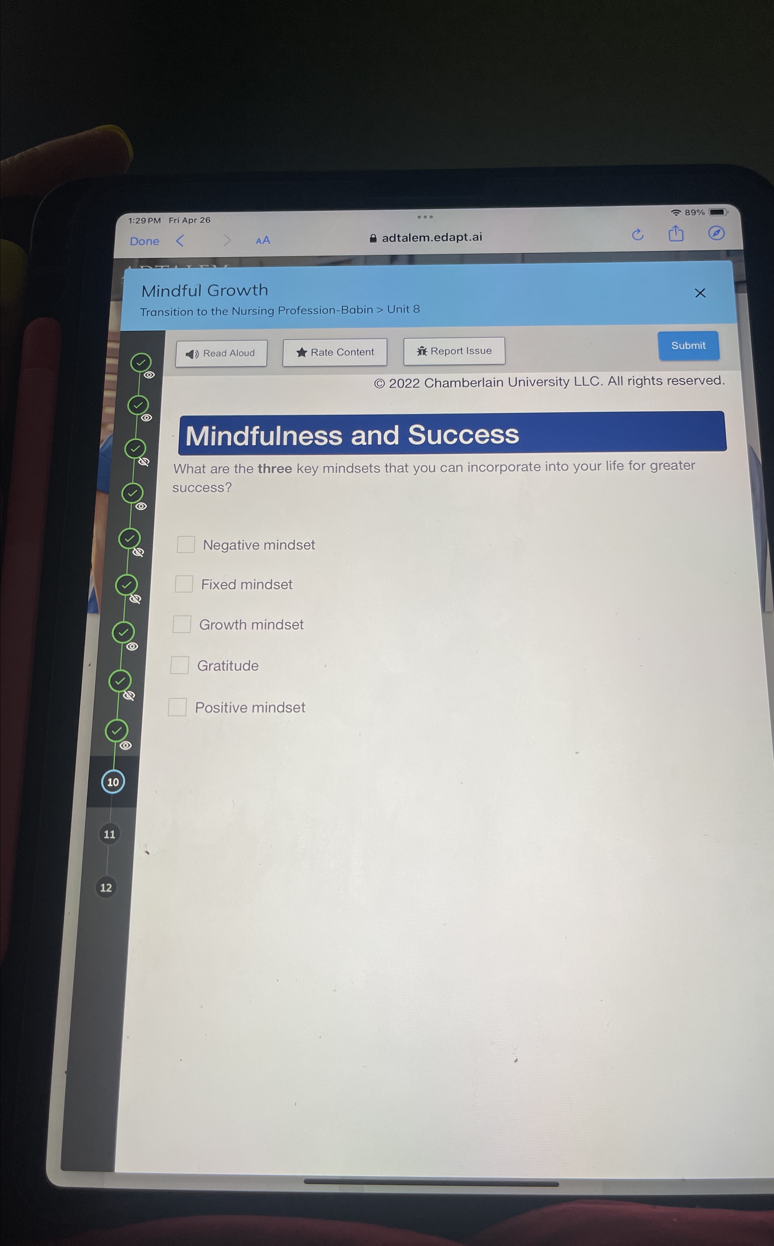 Solved 1:29 ﻿PMFri Apr 26DoneAAadtalem.edapt.ai89%(e)Mindful | Chegg.com