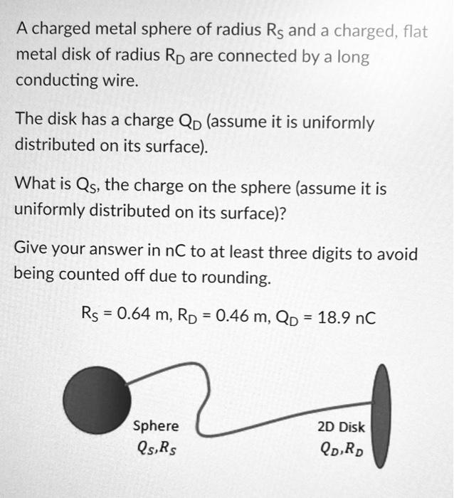 Solved A Charged Metal Sphere Of Radius RS And A Charged, | Chegg.com