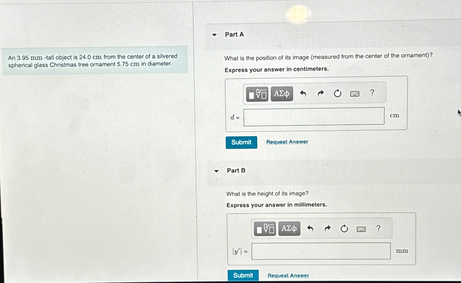 Solved Both part a and b please !!An 3.95mm-tall object is | Chegg.com