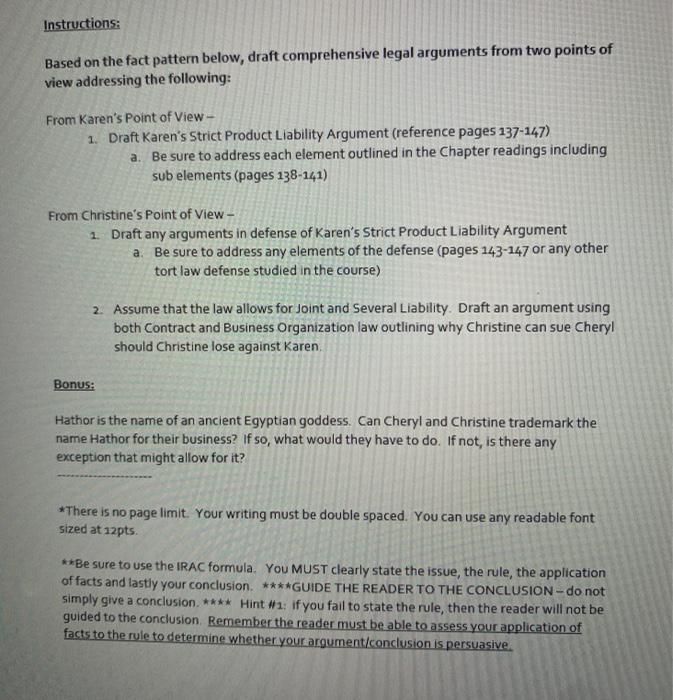 Instructions: Based on the fact pattern below, draft | Chegg.com