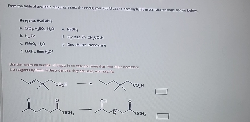 Solved From the table of available reagents select the | Chegg.com