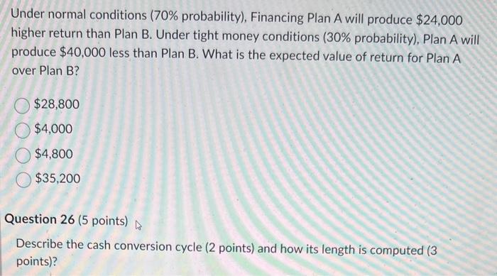 Solved Under normal conditions ( 70% probability), Financing | Chegg.com