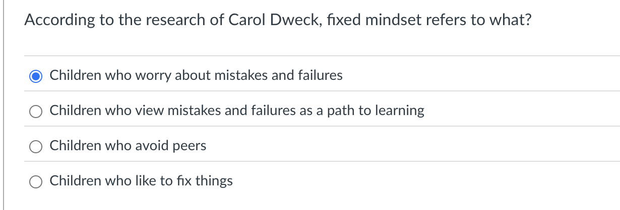 Solved According to the research of Carol Dweck, fixed | Chegg.com