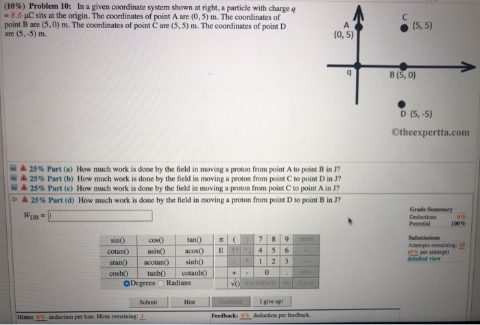 Solved (10%) Problem 10: In a given coordinate system shown | Chegg.com