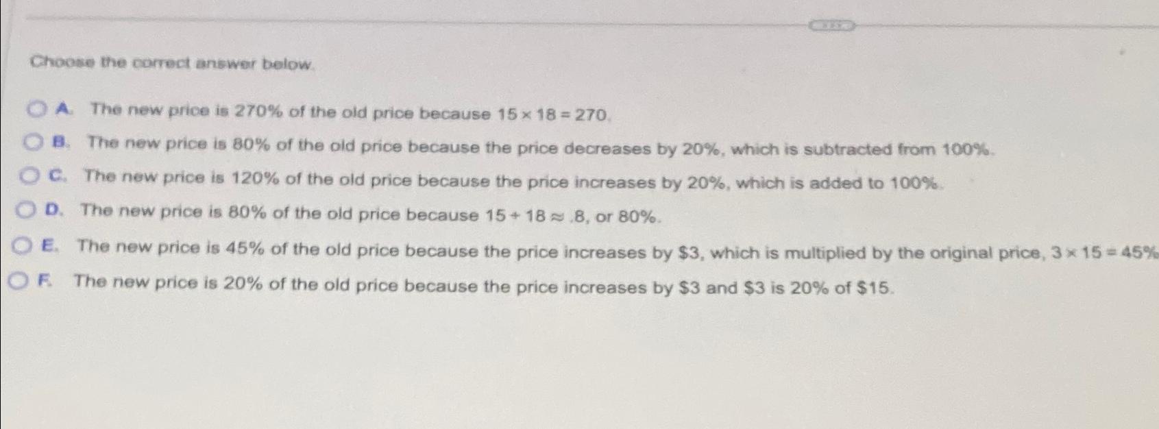 Solved Choose the correct answer below.A. ﻿The new price is | Chegg.com