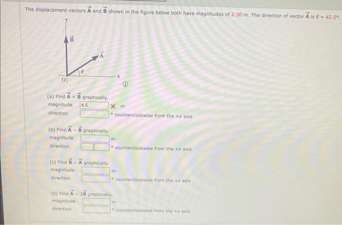 Solved The displacement vectors A and B shown in the figure | Chegg.com