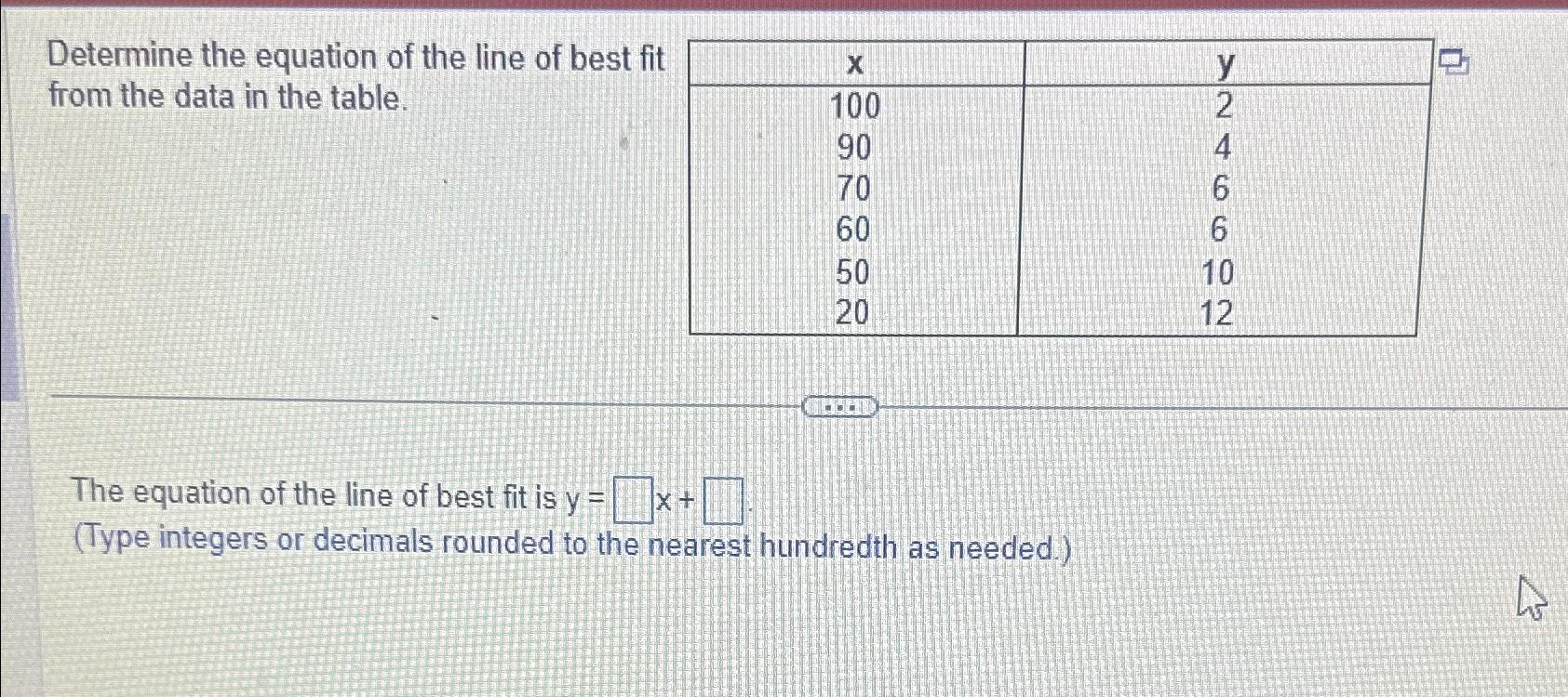 Solved Determine the equation of the line of best fit from | Chegg.com
