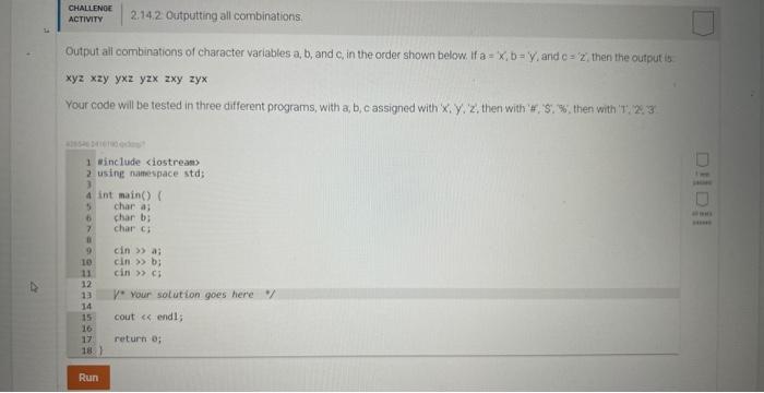 Solved Output All Combinations Of Character Variables A,b, | Chegg.com