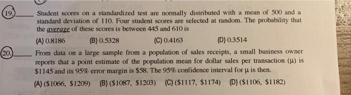 Solved Student scores on a standardized test are normally | Chegg.com