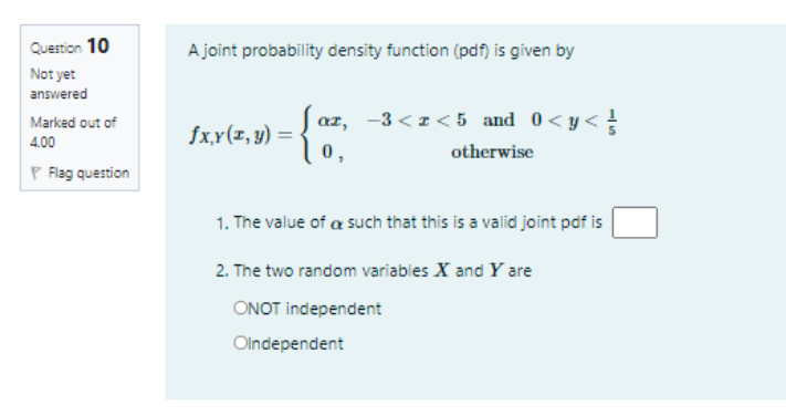 Solved Question 10 A joint probability density function | Chegg.com