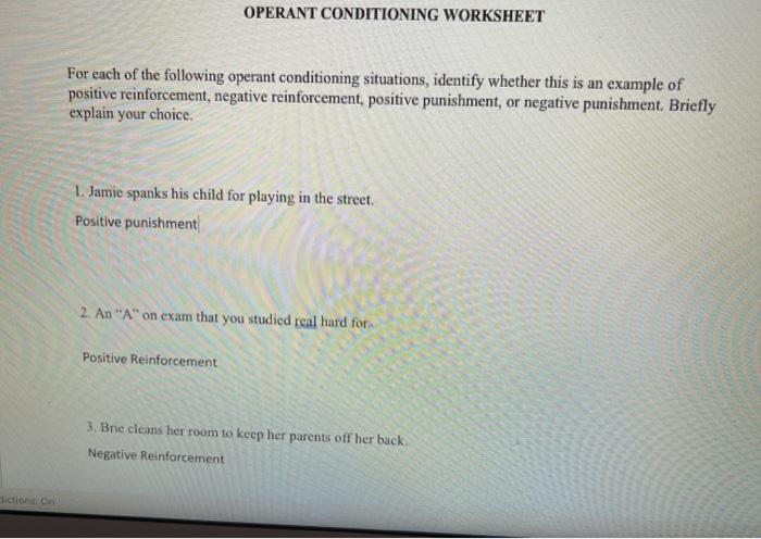 operant conditioning worksheet