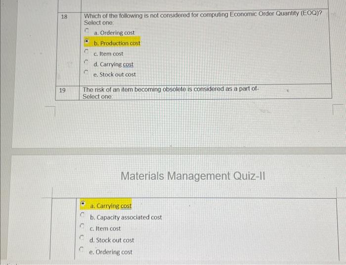 18 Which of the following is not considered for