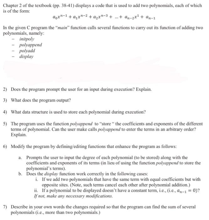 Chapter 2 of the textbook (pp. 38-41) displays a code | Chegg.com