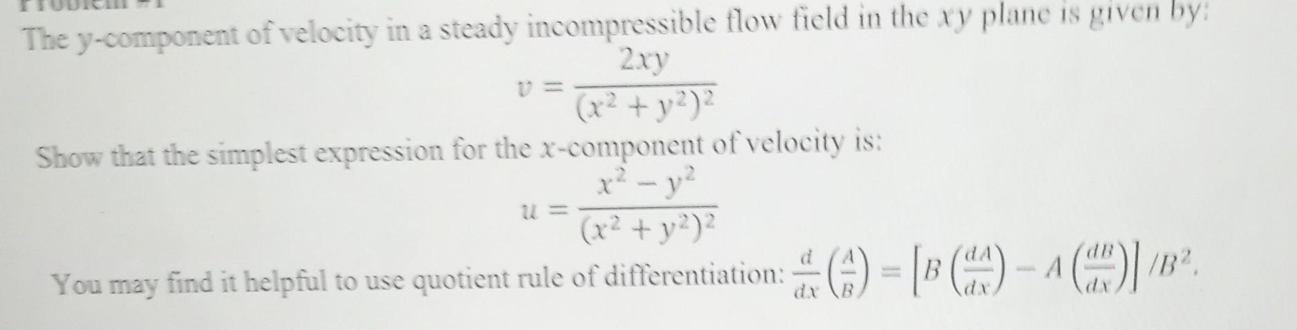 Solved The y-component of velocity in a steady | Chegg.com