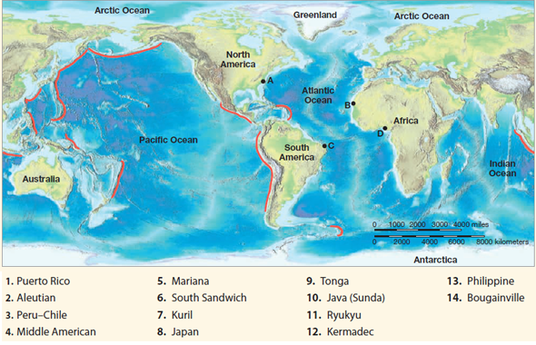 Solved: Label the deep-ocean trenches on Figure 1 using the lis