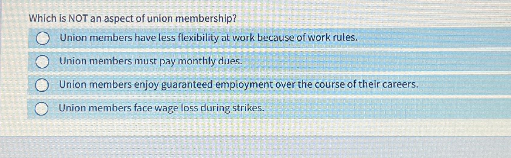 Solved Which is NOT an aspect of union membership?Union | Chegg.com