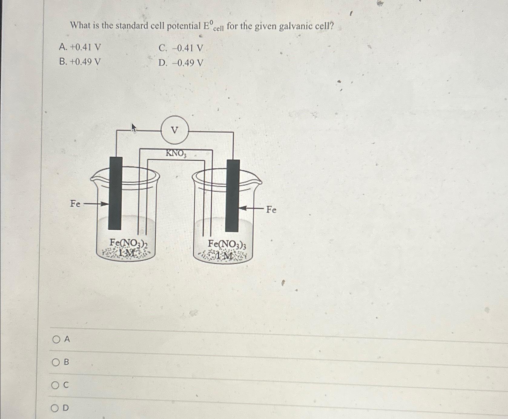 Solved What is the standard cell potential Ecell 0 ﻿for the | Chegg.com