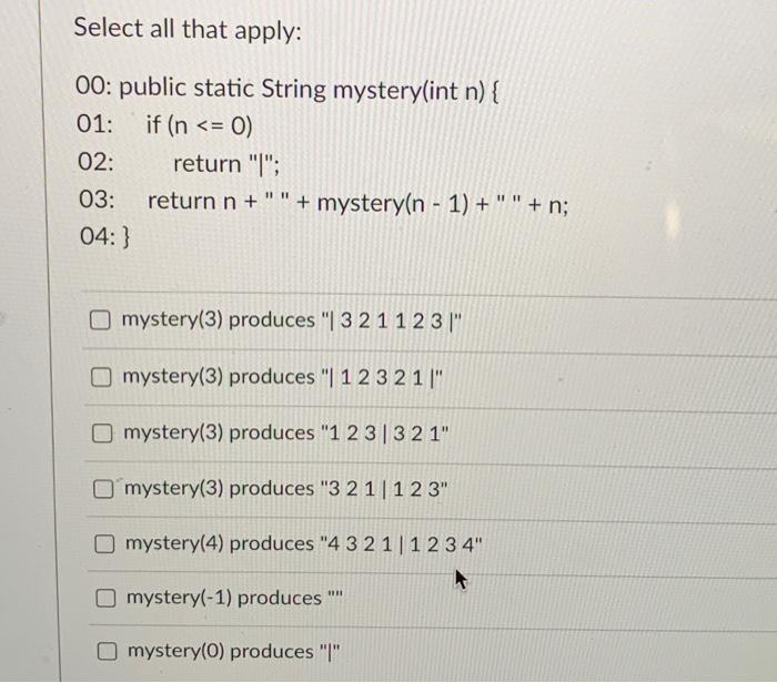 Solved Select all that apply: 00: public static String | Chegg.com