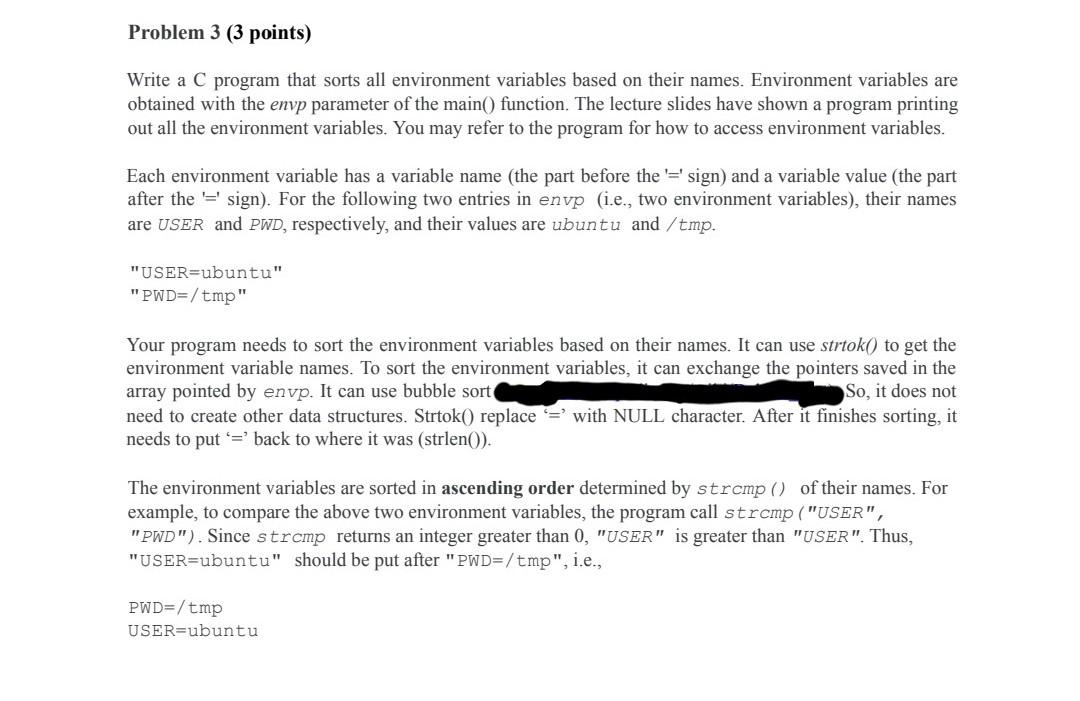 Solved Write a C program that sorts all environment | Chegg.com