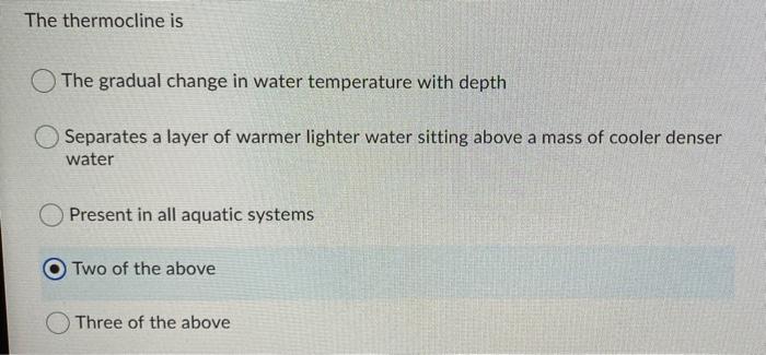 Solved The Thermocline Is The Gradual Change In Water 