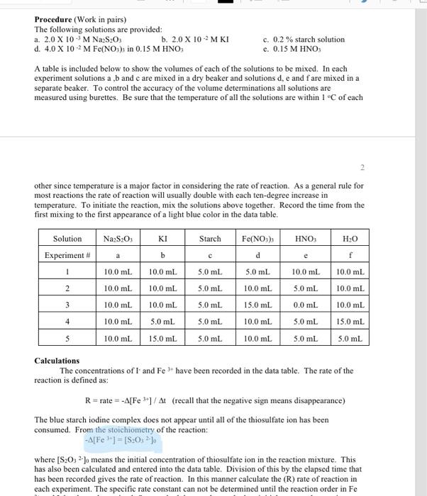 Solved Procedure (Work in pairs) The following solutions are | Chegg.com