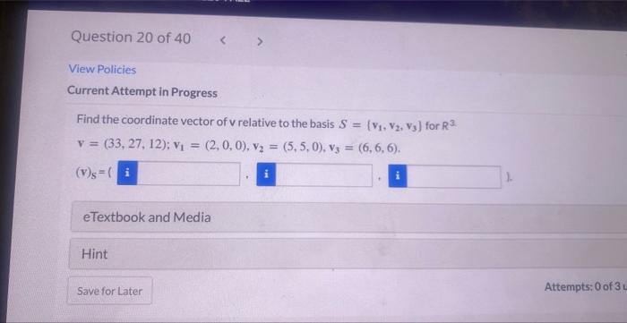Solved Find the coordinate vector of v relative to the basis | Chegg.com