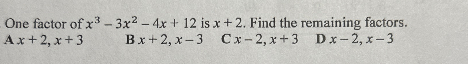 find the factors of x 3 3x 2 4x 12