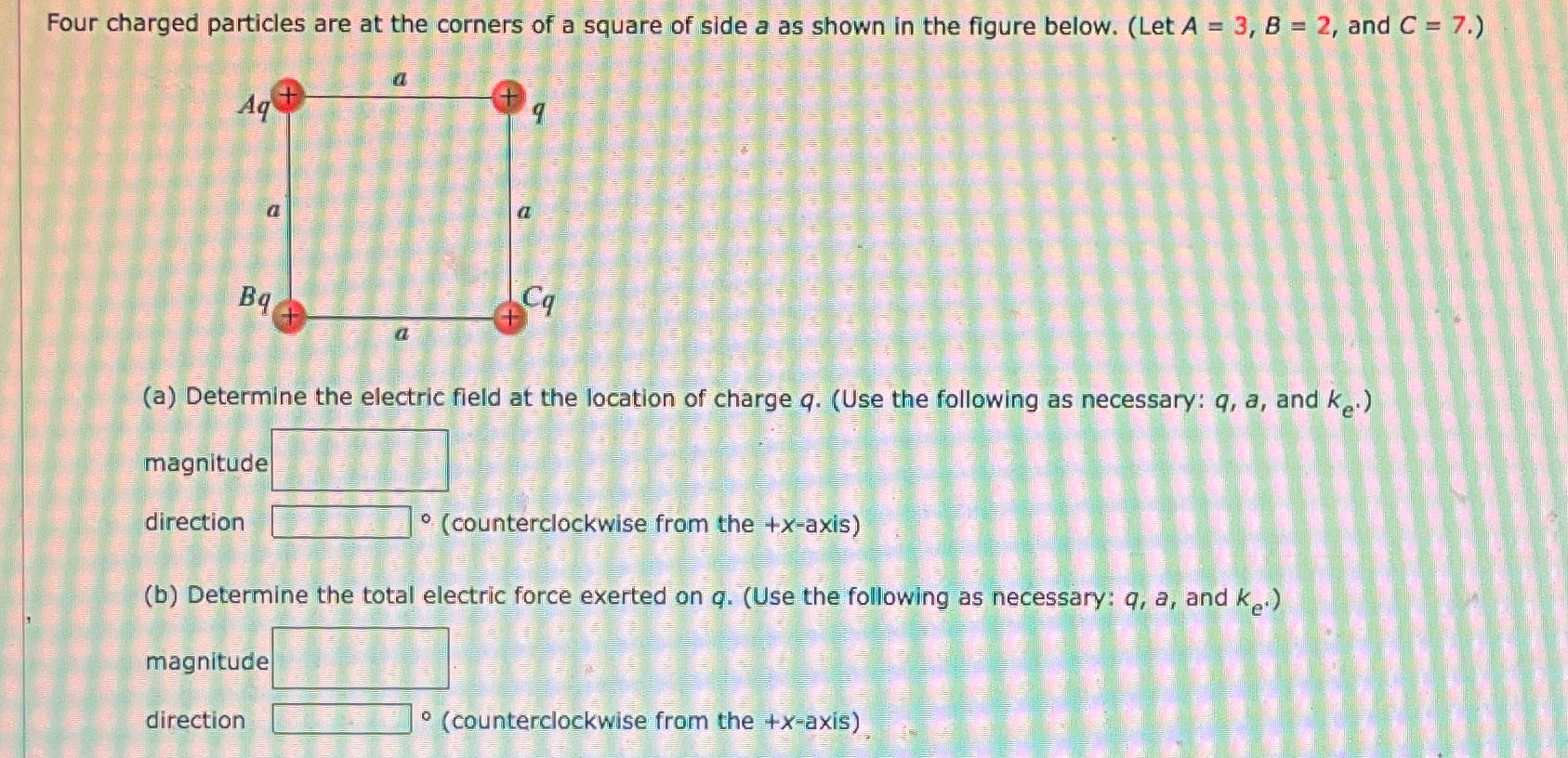 Solved Four charged particles are at the corners of a square | Chegg.com