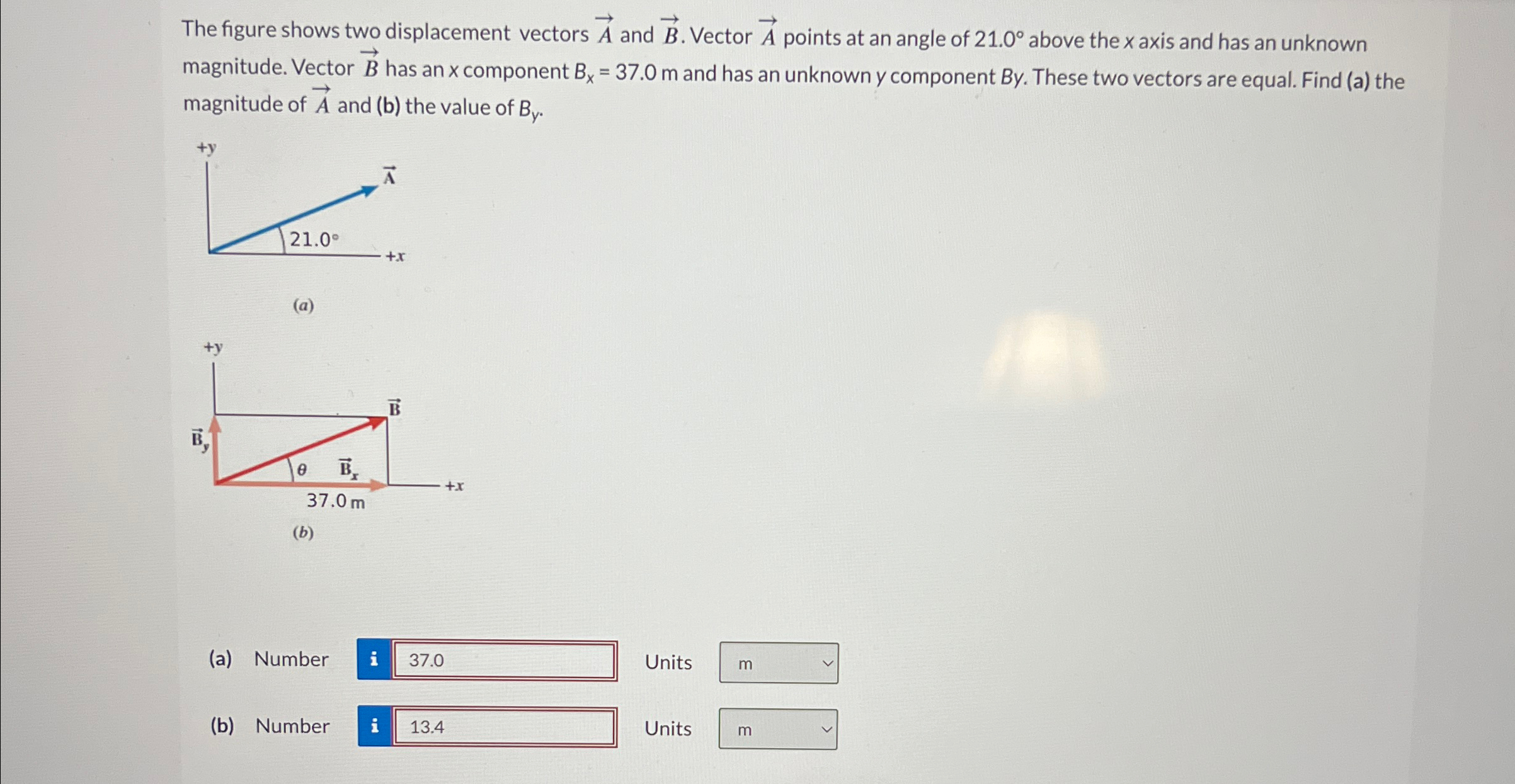 Solved The figure shows two displacement vectors vec(A) ﻿and | Chegg.com