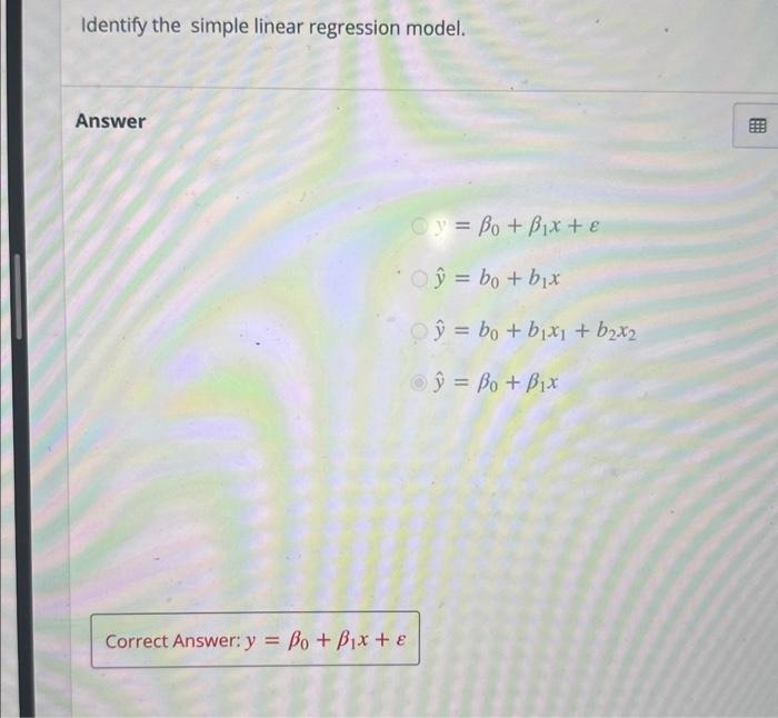 Solved Identify The Simple Linear Regression Model. Answer | Chegg.com