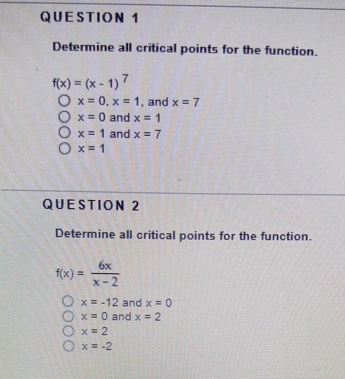 Solved QUESTION 1 Determine all critical points for the | Chegg.com
